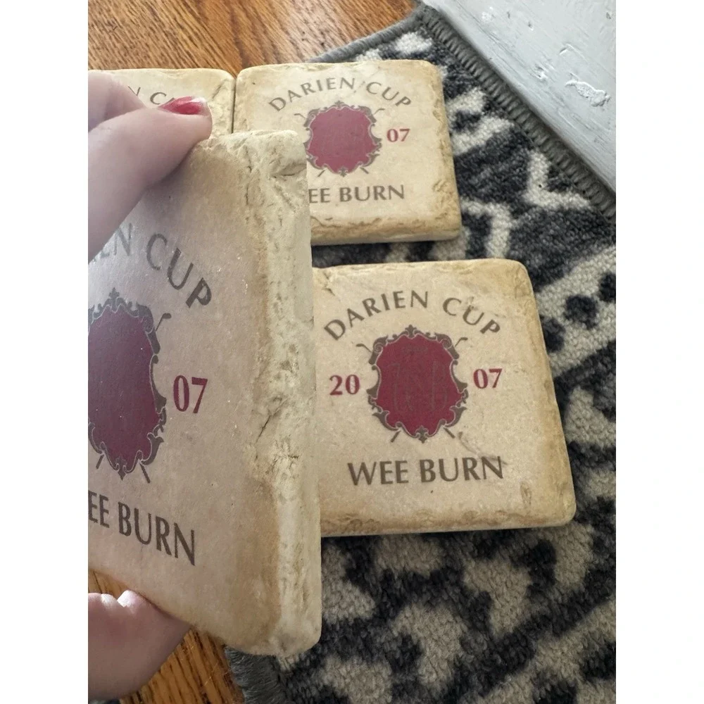 Set Of 4 Tumbled Marble Coasters Darien Cup Weeburn‎ Country Club 2007 CT Logo
